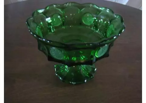 Green Glass Raised Bowl